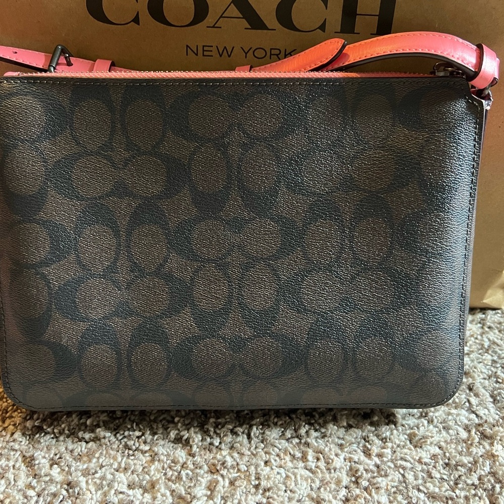 Coach Brown, Black & Pink Crossbody Bag with Signature Design - Picture 3 of 7